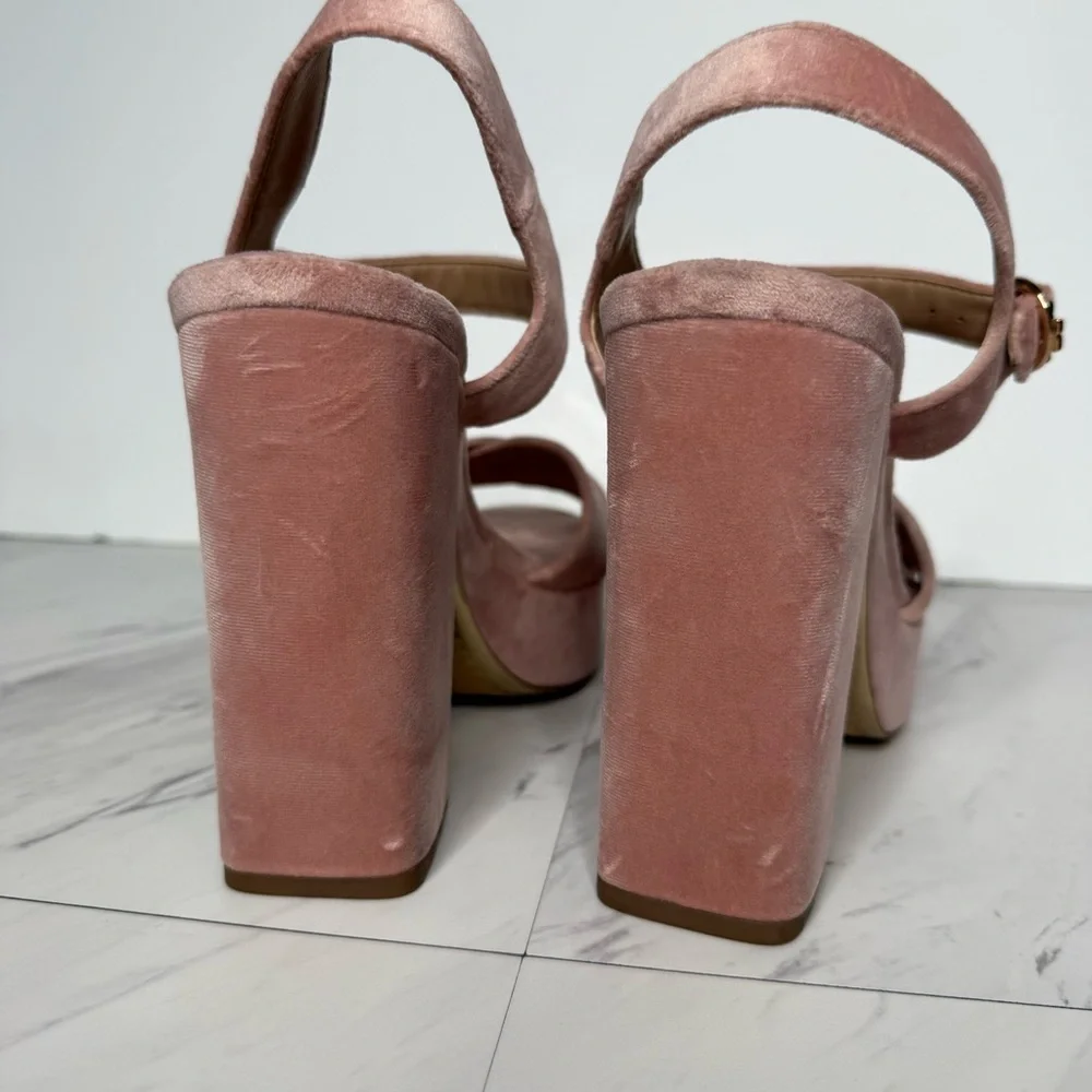 Tory Burch Loretta Pink Velvet Platform Heeled Sandal 10 1/2 M
